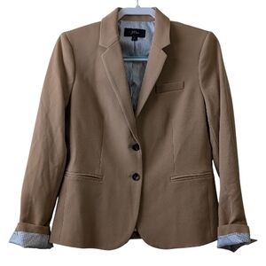 J. CREW WOMEN'S TAN BLAZER WITH BLUE & WHITE STRIPED LINING SIZE S